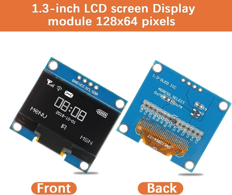 JAMHER 1.3 Inch I2C IIC OLED Display Module 128x64 Pixel Mini Self-Luminous Display Screen Board for Arduino Projects Raspberry Pi with Wire(1Pack White) - Image 2